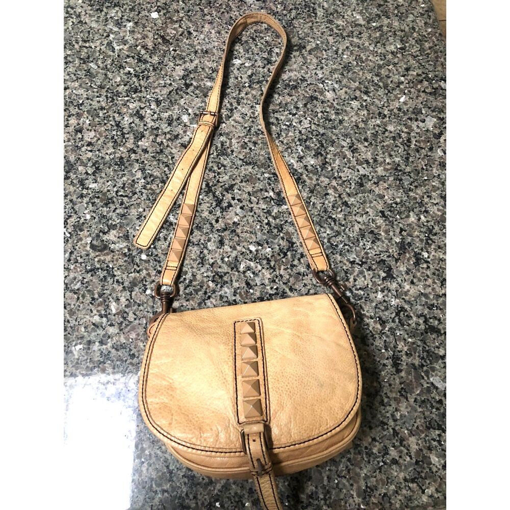 Liebeskind Berlin Filipa Studded Leather Crossbody Saddle Bag Camel Vintage Y2K
